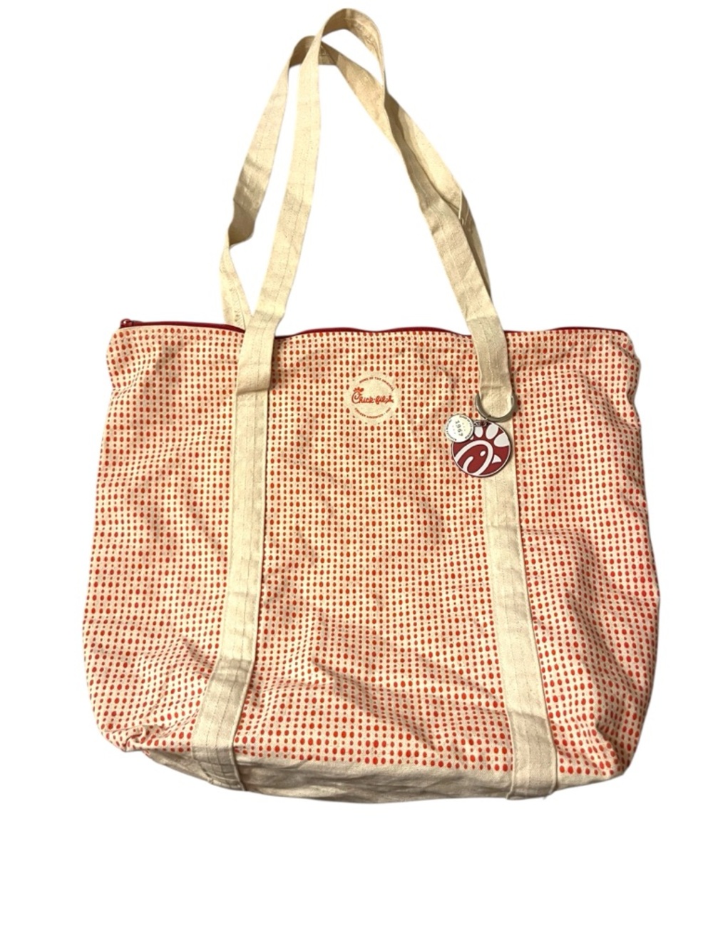 Chick-fil-A Canvas Tote Bag in Dot Print Pattern with Straps and Key Chain
